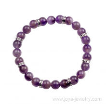 8mm Natural Amethyst Crystal Stone Bulk Wholesale Trend Charm Alloy Bead Bracelet